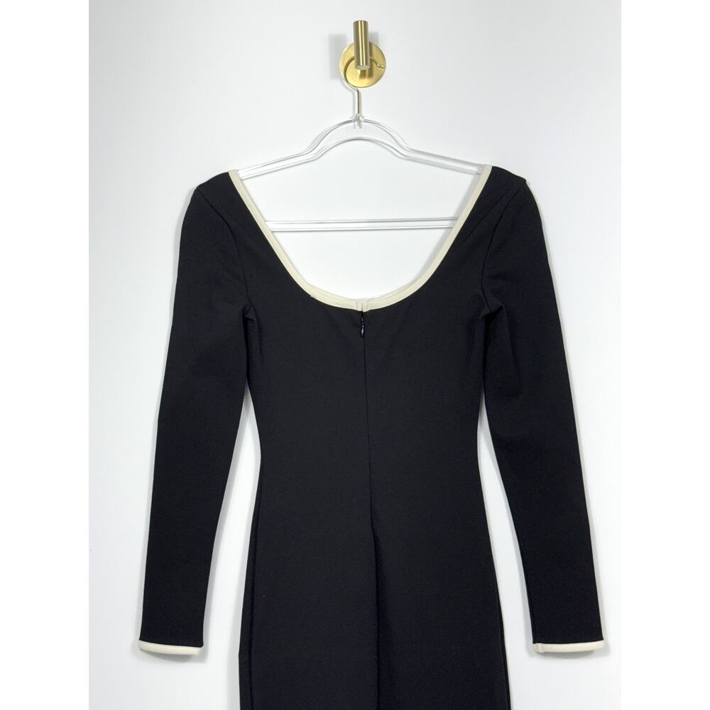STAUD Berry Dress sleek black maxi white trim neckline long sleeves Sz XS - Picture 7 of 14